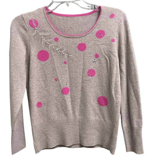 Montagut Paris Cashmere Sweater Medium Polka Dot Pearls Preppy Mod Classic - Picture 1 of 4